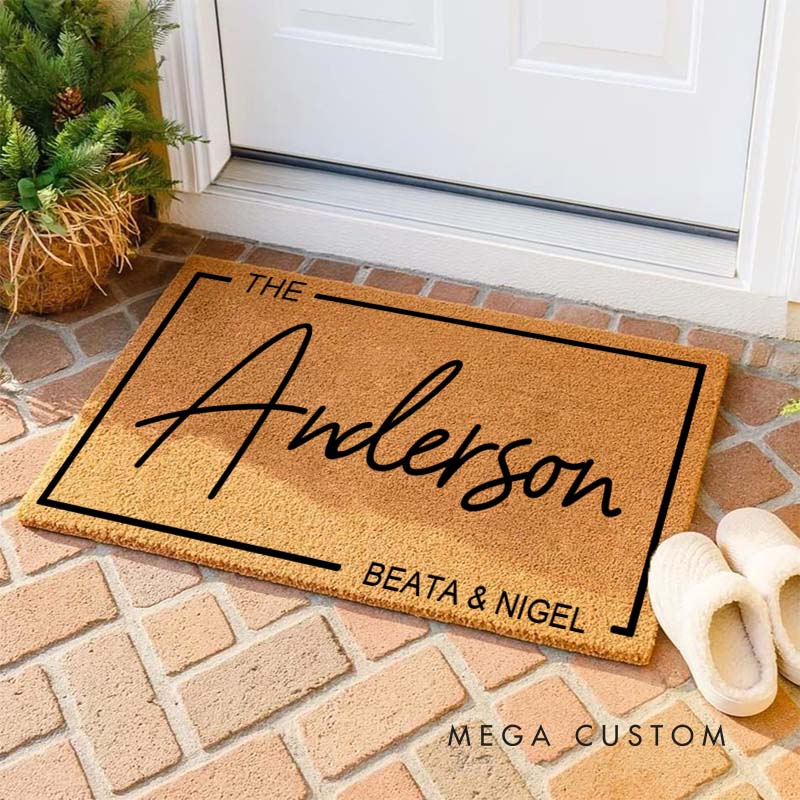 Personalized Couple Last Name Rectangular Frame Doormat Custom First Name Door Mats Mr. and Mrs. Doormat Hubby Wifey Husband Wife Gift for Him Her