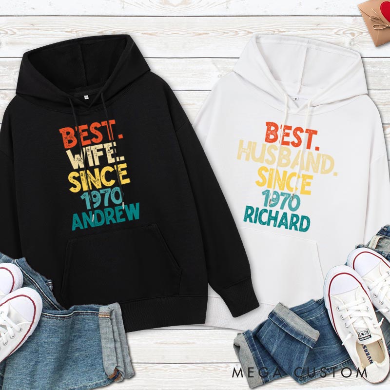 Personalized Best Wife & Husband Since 1970 Couple Hoodie Couple 55 Years Anniversary Top Wear 55th Anniversary Outfit for Wife Husband
