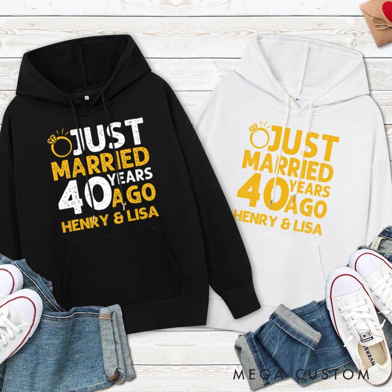 Personalized Just Married 40 Years Ago Hoodie Couple 40th Anniversary Outfit for Her Him Anniversary Hoodie for Wife Husband