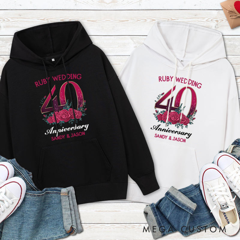 Personalized Ruby Wedding 40th Anniversary Hoodie 40 Years Anniversary Wedding Outfit for Her Him Anniversary Hoodie for Wife Husband