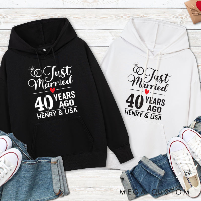 Personalized Just Married 40 Years Ago Anniversary Hoodie 40th Anniversary Wedding Outfit for Couple Anniversary Hoodie for Wife Husband