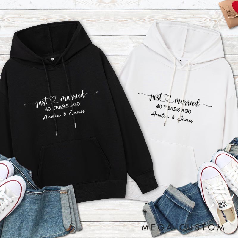 Personalized Just Married 40 Years Ago Anniversary Hoodie Husband Wife Wedding Anniversary Outfit Couple Marriage Hoodie For Her Him