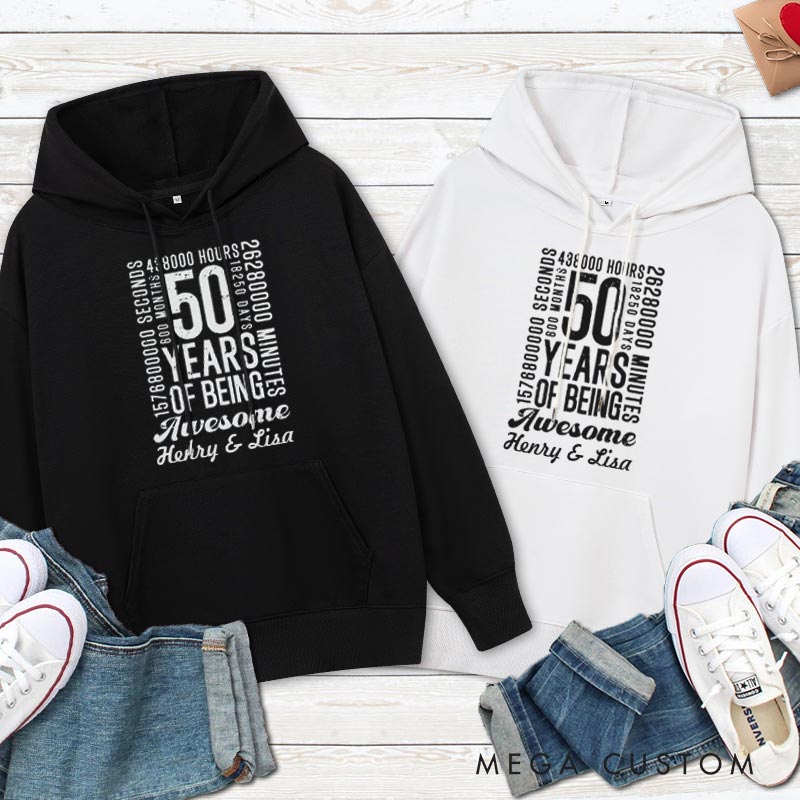Personalized 50 Years of Being Awesome Anniversary Hoodie Husband Wife 50th Anniversary Outfit Couple Hoodie For Her Him