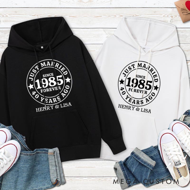 Personalized Just Married Since Years Forever Hoodie Husband Wife Anniversary Outfit for Her Him Couple Anniversary Gift Hoodie