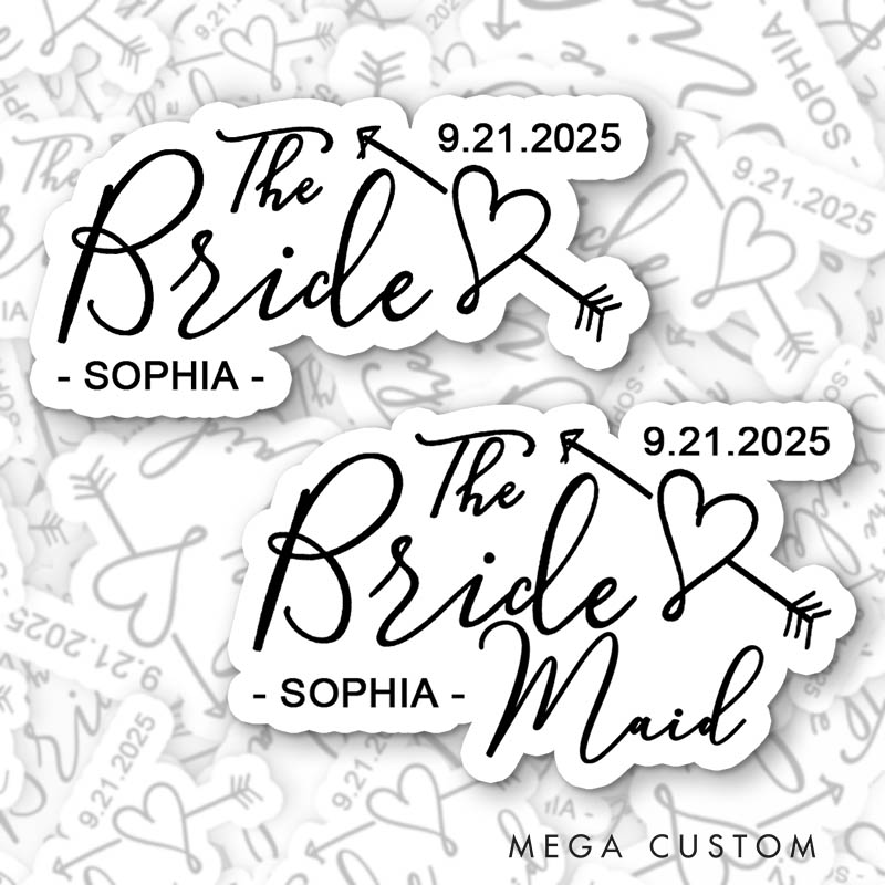 Personalized Bride with Heart Arrow Sticker Bridesmaid Sticker with Name Team Bride Sticker Bachelorette Party Sticker