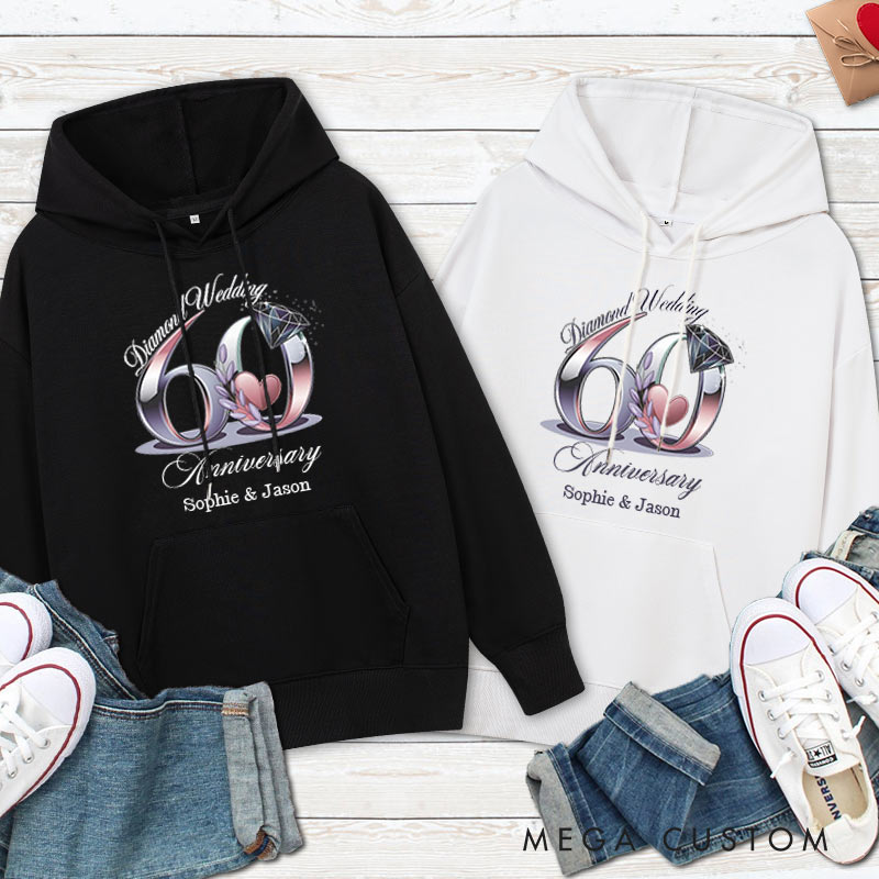 Personalized 60th Diamond Wedding Anniversary Hoodie Husband Wife 60th Anniversary Outfit for Her Him Couple Diamond Wedding Anniversary Hoodie