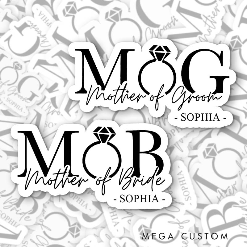 Personalized Mother of the Birde Sticker Mother of the Groom Sticker with Name MOG MOB Sticker Bachelorette Party Sticker