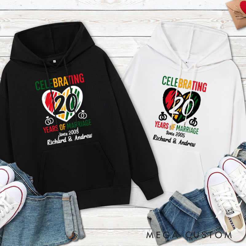 Personalized Celebrating 20 Years of Marriage Hoodie Couple 20th Anniversary Outfit for Husband Wife Men Women Hoodie
