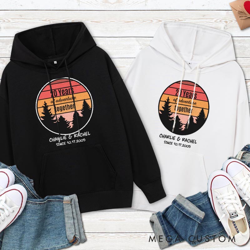 Personalized 20 Years of Adventure Together Hoodie Couple 20th Anniversary Outfit for Husband Wife Causal Hoodie for Her Him