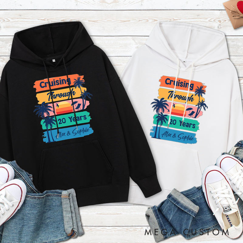 Personalized Cruising Through 20 Years Anniversary Hoodie Husband Wife Causal Beach Trip Hoodie Couple 20th Anniversary Outfit for Her Him