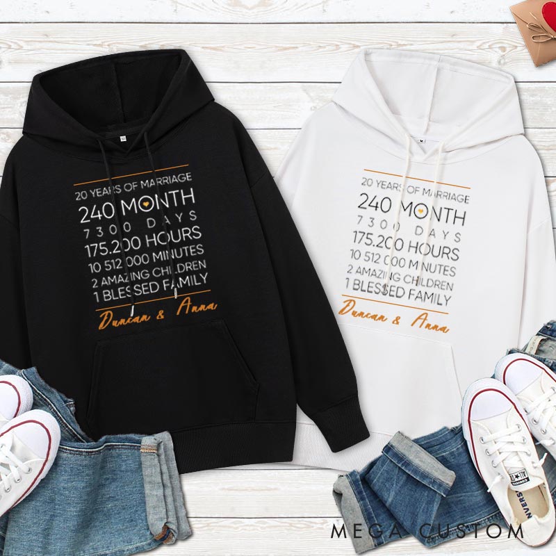 Personalized 20 Years of Marriage Milestone Hoodie Causal Husband Wife Hoodie for Her Him Couple 20th Anniversary Outfit