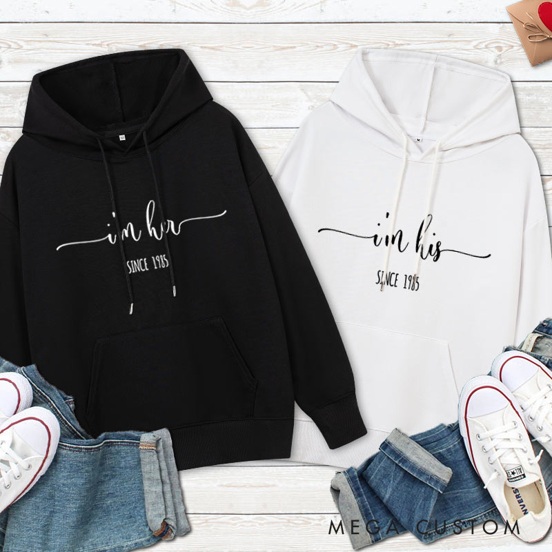 Personalized I'm His/I'm Hers Couple Hoodie Minimalist Couple Hoodie for Her Him Husband Wife 20th Anniversary Outfit