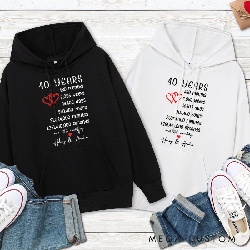 Personalized 40 Years of Love Anniversary Hoodie Couple 40th Anniversary Marriage Milestone Hoodie Wife Husband Wedding Milestone Outfit