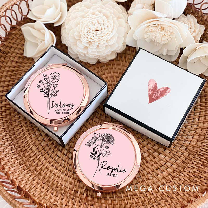 Personalized Bridesmaid Birth Flower Mirror Custom Bride Moth Flower Compact Mirror Bachelorette Party Mirror Bridesmaid Proposal Bridal Shower Gift