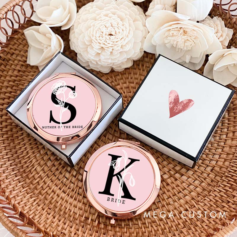 Personalized Bridesmaid Birth Flower Mirror Custom Bride Initials Compact Mirror Bachelorette Party Mirror Bridesmaid Proposal Bridal Shower Gift