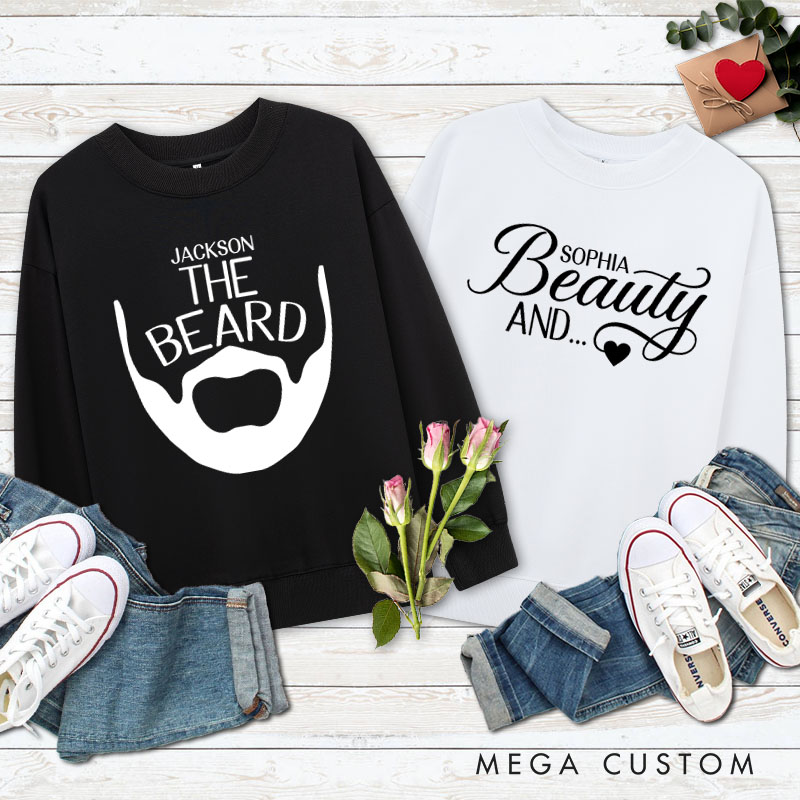 Personalized Couple The Beard and Beauty Sweatshirt Couple Valentine's Day Sweatshirt for Husband Wife Boyfriend Girlfriend