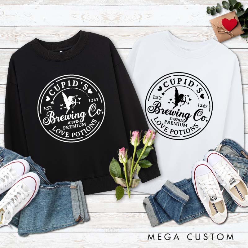 Personalized Couple Cupid's Brewing Co. Love Potions Matching Sweatshirt Couple Valentine's Day Sweatshirt for Husband Wife Boyfriend Girlfriend