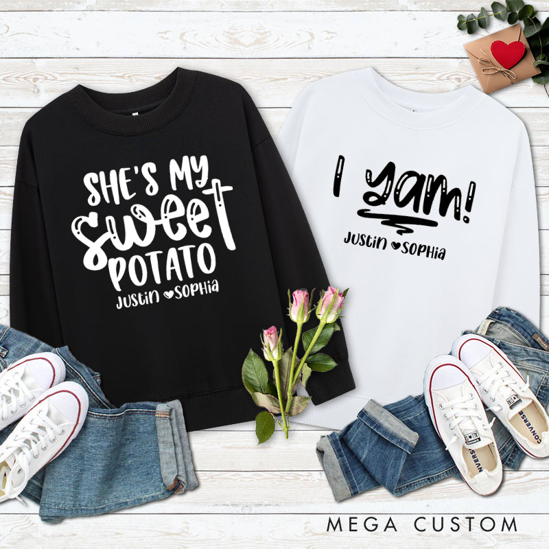 Personalized Couple Cute She's My Sweet Potato and I Yam Matching Sweatshirt Couple Thanksgiving Sweatshirt for Husband Wife Boyfriend Girlfriend