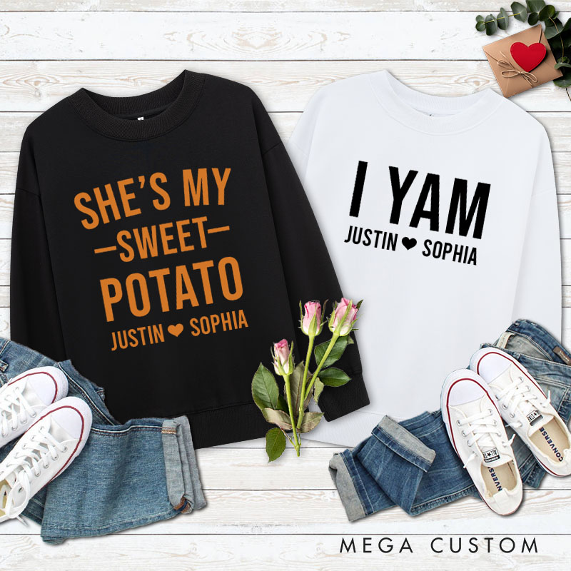 Personalized Couple Adorable She's My Sweet Potato and I Yam Matching Sweatshirt Couple Thanksgiving Sweatshirt for Husband Wife Boyfriend Girlfriend