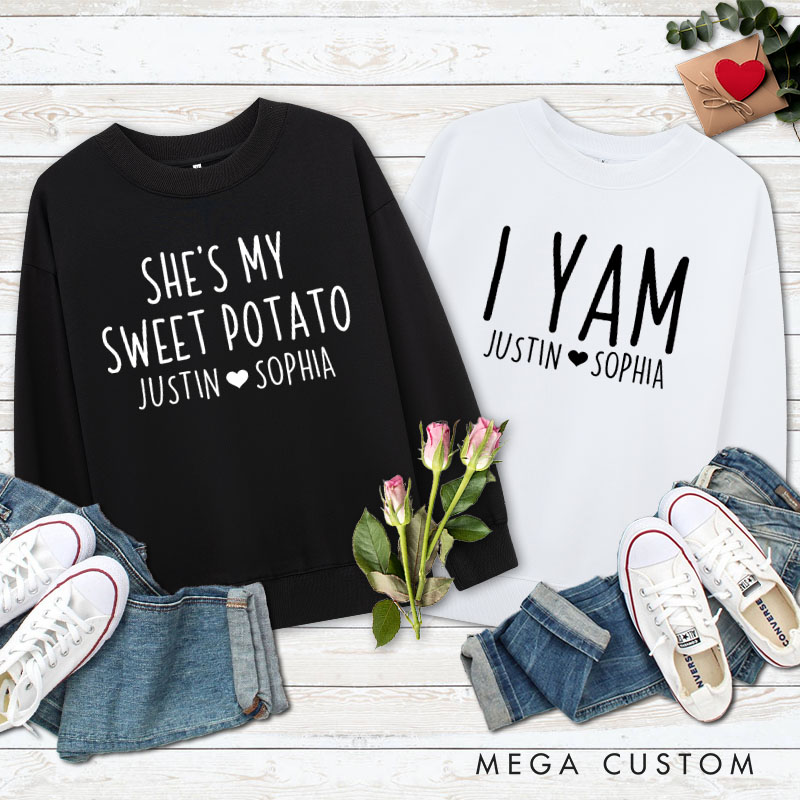 Personalized Couple Charming She's My Sweet Potato and I Yam Matching Sweatshirt Couple Thanksgiving Sweatshirt for Husband Wife Boyfriend Girlfriend