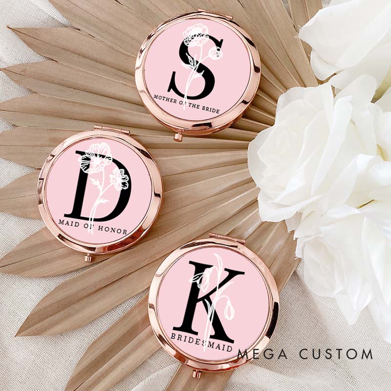 Personalized Bridesmaid Birth Flower Mirror Custom Bride Initials Compact Mirror Bachelorette Party Mirror Bridesmaid Proposal Bridal Shower Gift