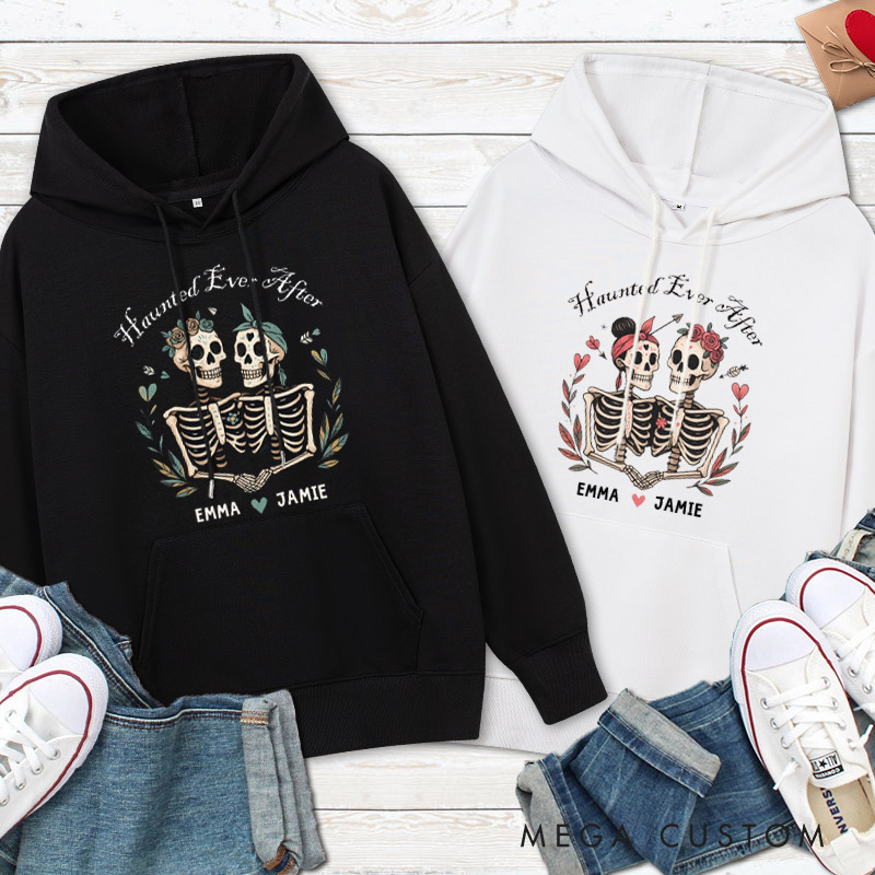 Personalized Haunted Ever After Skeleton Couple Halloween Couple Hoodie