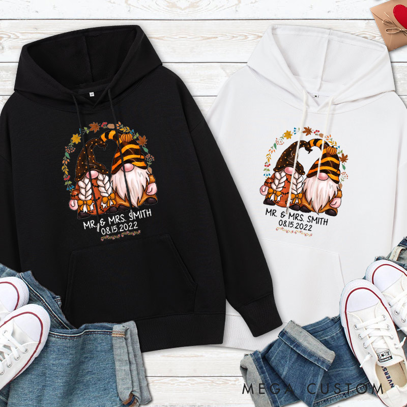 Personalized Mr and Mrs Autumn Gnome Couple Halloween Couple Hoodie