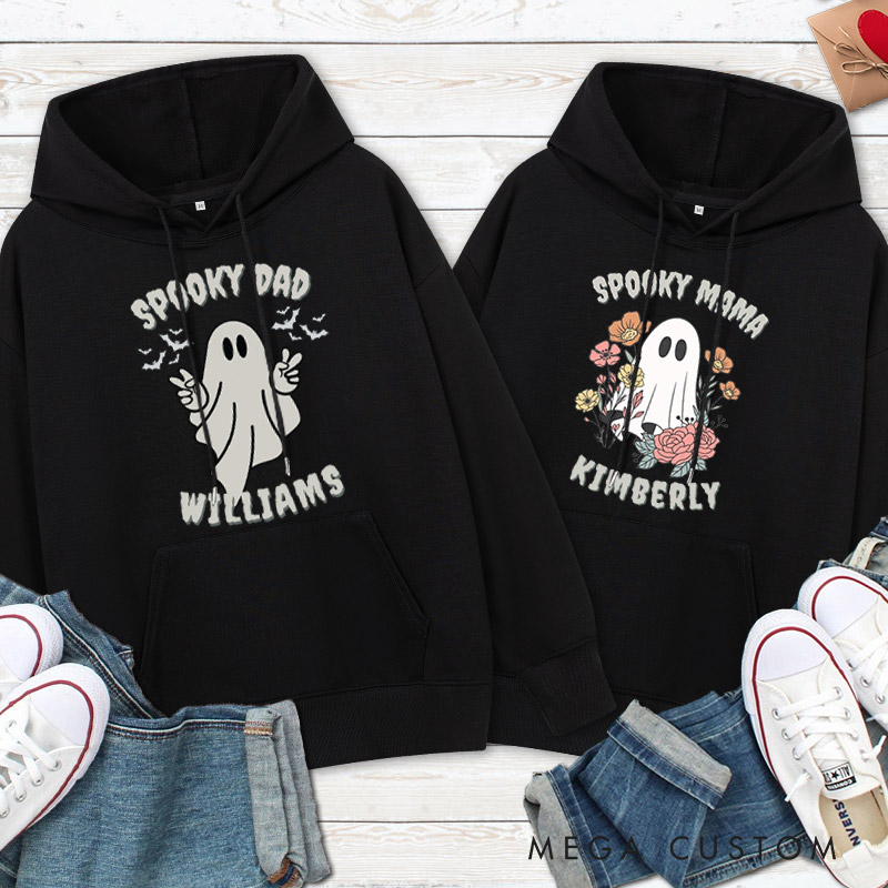 Personalized Spooky Dad and Spooky Mama Couple Ghost Halloween Couple Hoodie