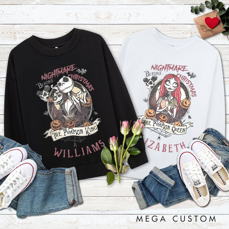 Personalized The Pumpkin King and Queen Halloween Couple Sweatshirt