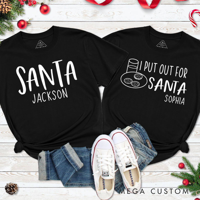 Personalized Couple Cute Santa and I Put Out for Santa Matching T-Shirt Couple Christmas T-Shirt for Husband Wife Boyfriend Girlfriend Gift