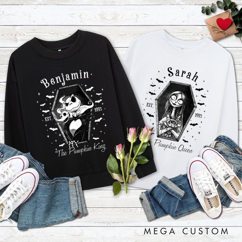 Personalized Pumpkin King and Queen Halloween Couple Sweatshirt