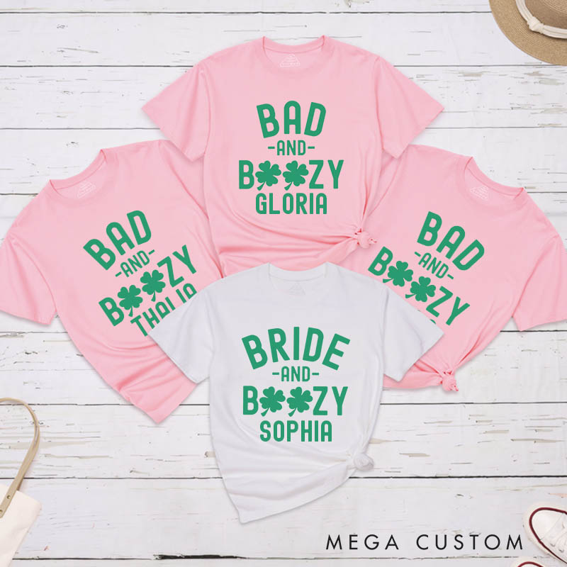 Personalized Bride and Boozy St Patrick's Day Matching T-Shirt Bridesmaid Bad and Boozy T-Shirt Bride's Crew T-Shirt Wedding Bachelorette Party Gift