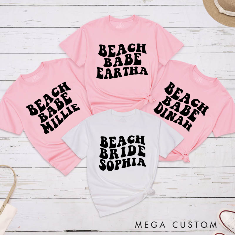 Personalized Beach Bride Matching T-Shirt Bridesmaid Beach Babe T-Shirt Maid of Honor T-Shirt Wedding Bachelorette Party Gift