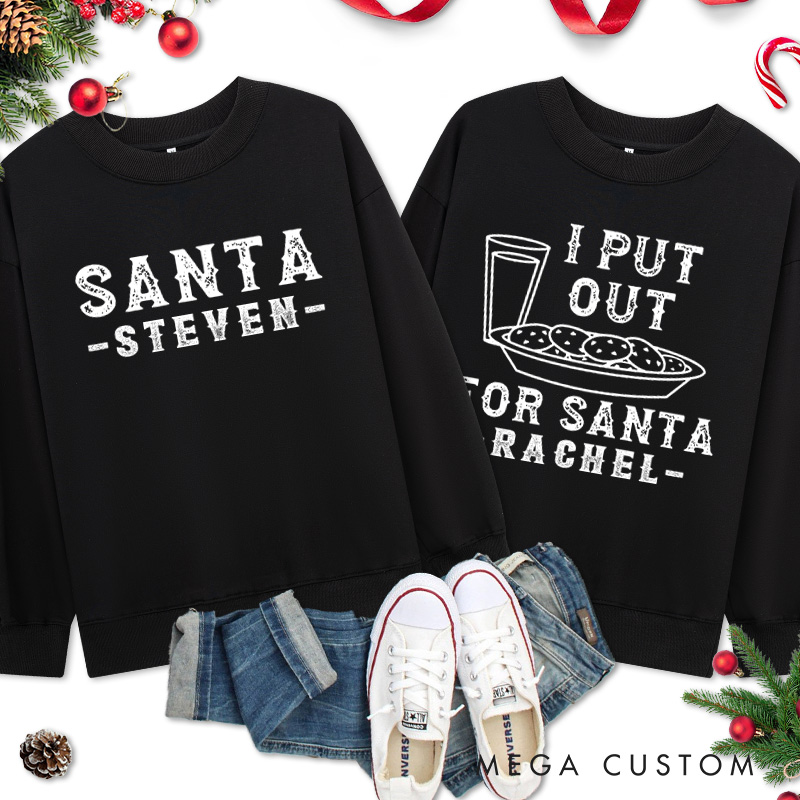 Personalized Couple Retro Santa and I Put Out for Santa Christmas Sweatshirt Couple Xmas Matching Sweatshirt for Husband Wife Boyfriend Girlfriend