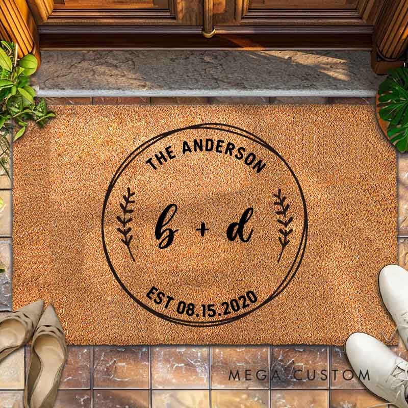 Personalized Anniversary Doormat Couple Initials Wedding Anniversary Doormat with Name and Established Date Husband Wife Anniversary Gift