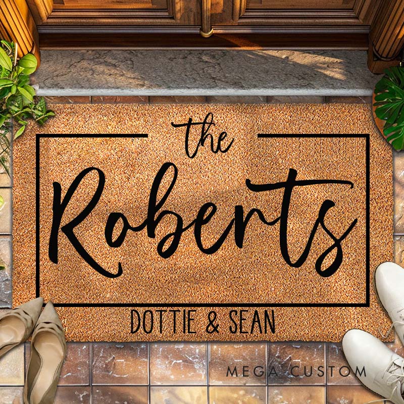 Personalized Couple Last Name Minimalist Frame Doormat Custom Couple First Name Door Mat Mr and Mrs Doormat Hubby Wifey Husband Wife Gift for Him Her
