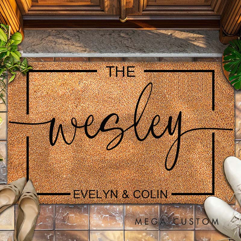 Personalized Charming Couple Last Name Frame Doormat Custom Couple First Name Door Mat Mr and Mrs Doormat Hubby Wifey Husband Wife Gift for Him Her
