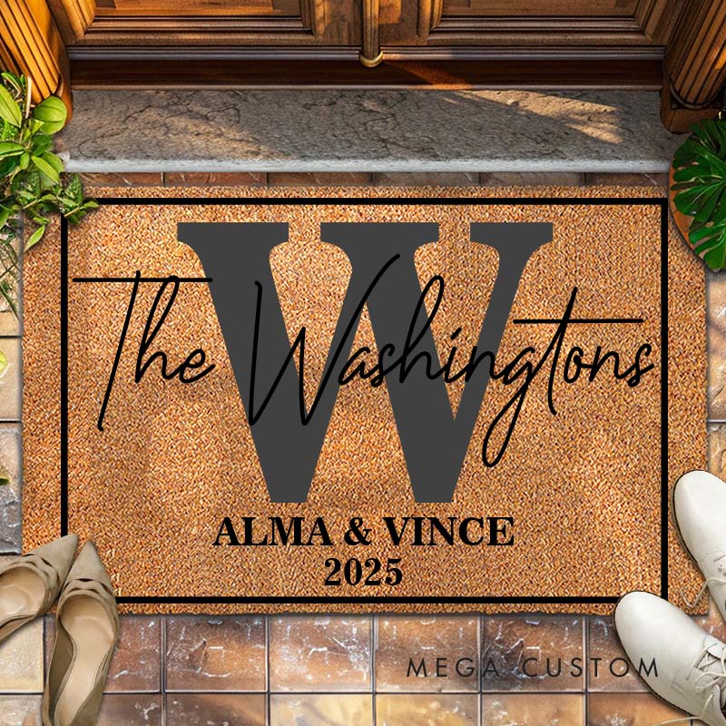 Personalized Couple Last Name Frame Doormat Custom Newlyweds First Name Door Mat Mr and Mrs Initials Doormat Hubby Wifey Husband Wife Gift for Him Her