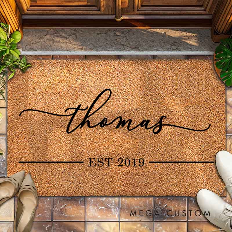 Personalized Anniversary Doormat Elegant Script Last Name Couple Doormat with Established Year Couple Wedding Anniversary Doormat