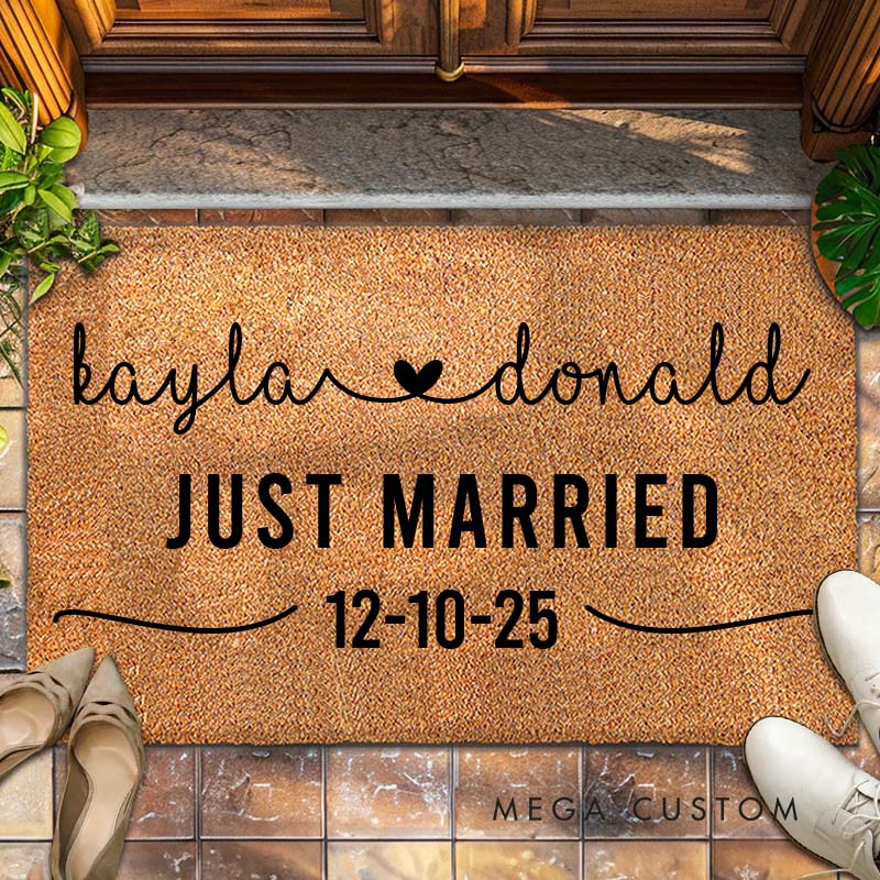 Personalized Couple Just Married Doormat Custom Newlyweds First Name with Heart Door Mat Mr and Mrs Hubby Wifey Husband Wife Gift for Him Her