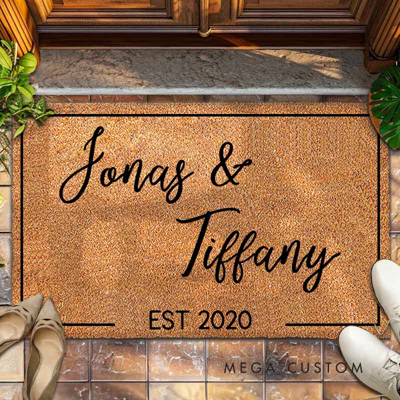 Personalized Couple 5th Anniversary Doormat Couple Elegant Script Doormat with Names and Established Year Newlyweds Doormat