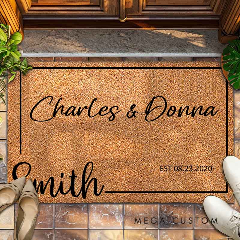 Personalized Husband Wife Anniversary Doormat Couple Doormat with Last Name and Established Date Wedding Anniversary Doormat