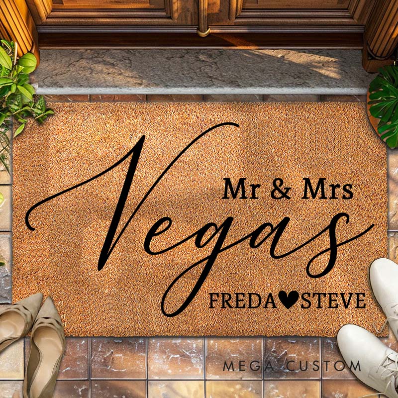Personalized Couple Mr. and Mrs. Last Name Doormat Custom Newlyweds First Name with Heart Door Mat Doormat Hubby Wifey Husband Wife Gift for Him Her