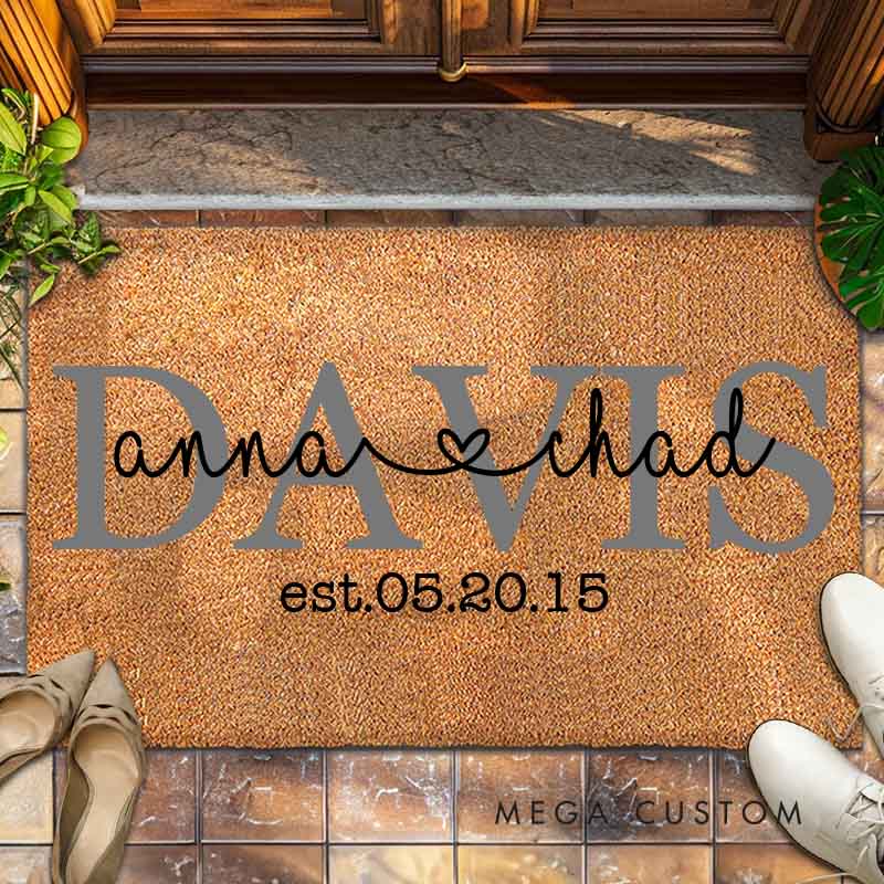 Personalized Couple Doormat Wedding Anniversary Doormat Last Name Design Doormat with Couple Name Established Date Husband Wife Anniversary Gift Mat