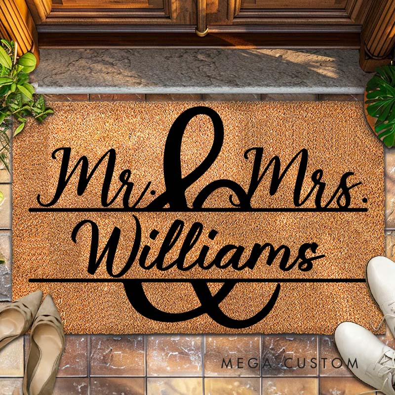 Personalized Couple Mr and Mrs Last Name Doormat Custom Newlyweds Door Mat Hubby Wifey Valentine's Day Doormat Wedding Husband Wife Gift for Him Her
