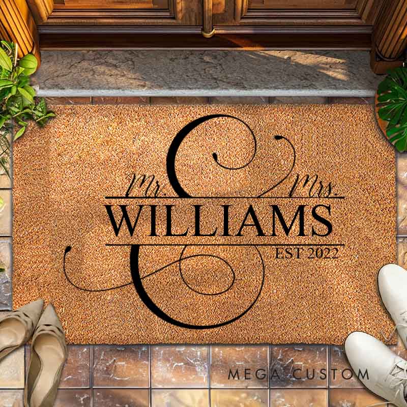 Personalized Mr. and Mrs. Anniversary Doormat Elegant Script Design Doormat with Last Name Couple Wedding Anniversary Doormat