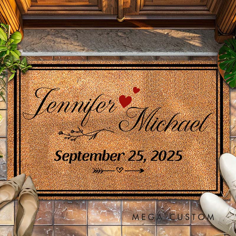 Personalized Couple 2 Frames Doormat Custom Newlyweds Floral Door Mat Hubby Wifey Name and Date Doormat Wedding Husband Wife Gift for Him Her