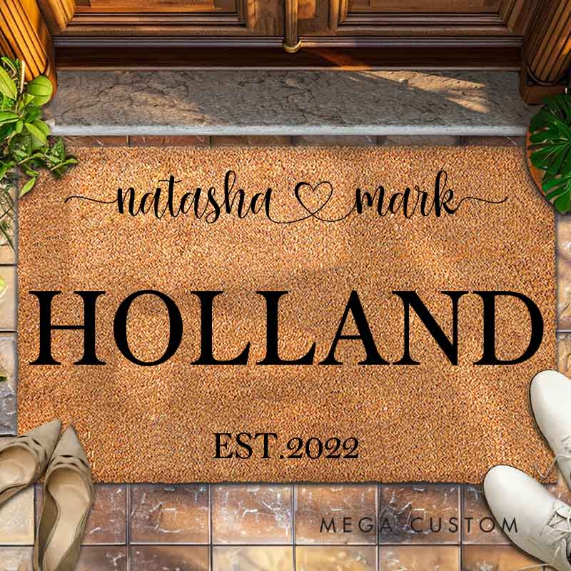 Personalized Husband Wife Anniversary Doormat Couple Name Anniversary Doormat with Heart Last Name and Year Newlywed Anniversary Gift
