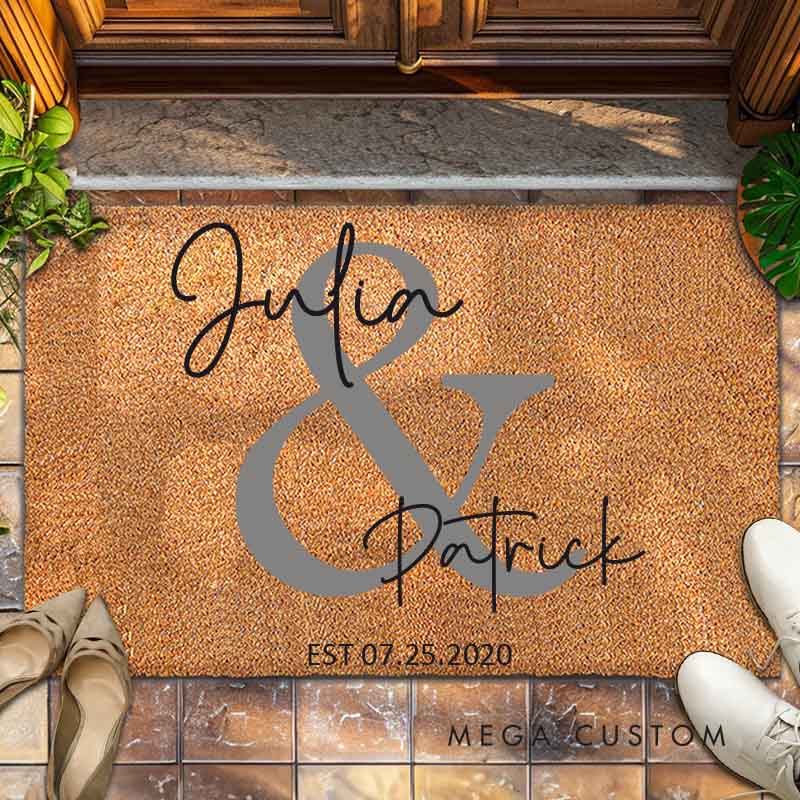 Personalized Couple Anniversary Doormat Elegant Doormat with Names and Established Date Wedding Anniversary Gift Doormat for Couple