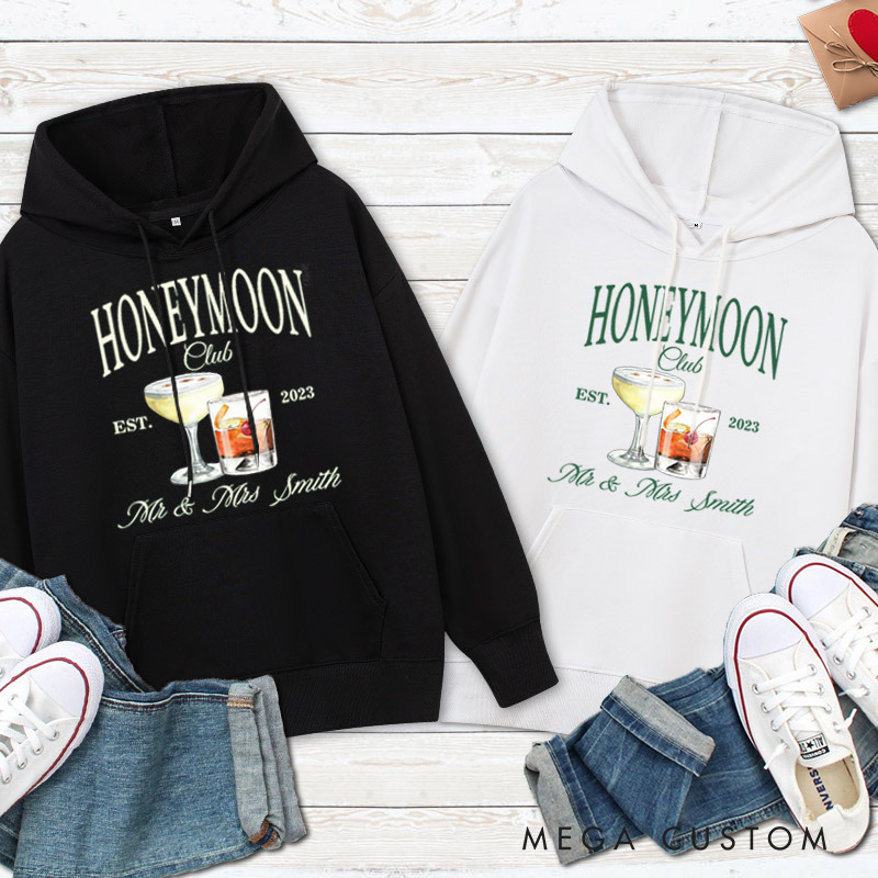 Personalized Old-fashioned Honeymoon Club with Cocktails Honeymoon Couple Hoodie